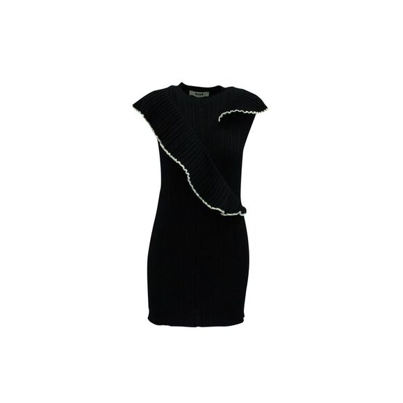 MSGM Frilled Knit Mini Dress in Black Wool